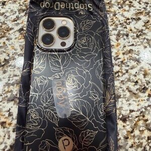 iPhone 13 Pro Loopy Case Black and Gold Rose Design